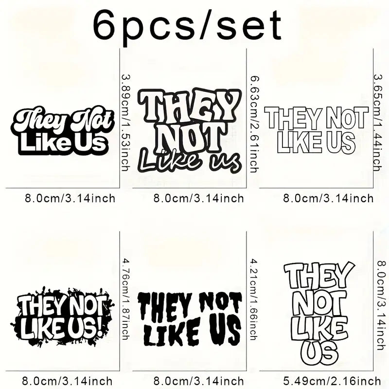 They Not Like Us' Bold Graphic Iron-On Transfers 6pcs