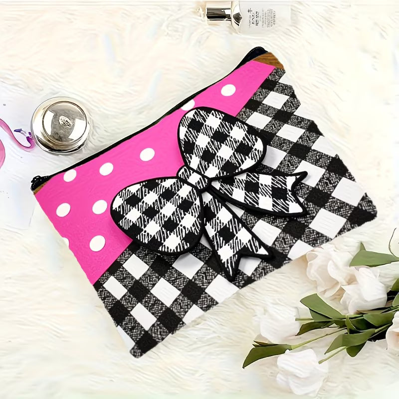 Checkered Bow Print makeup bag