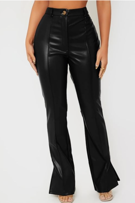 Zipper Fly Split Hem PU Leather Pants