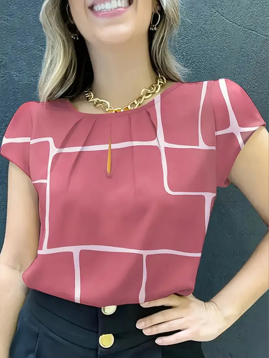 Women'S Chic Geometric Print Pleated Blouse