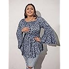 Women's Plus Size Cheetah Square Neck Peplum Long Bell Sleeve Blouse