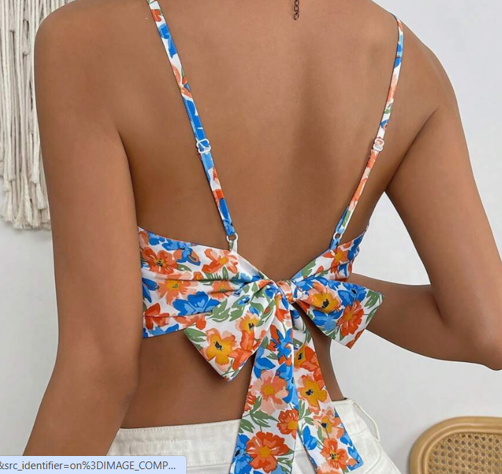 Floral Print Tie Backless Cami Top