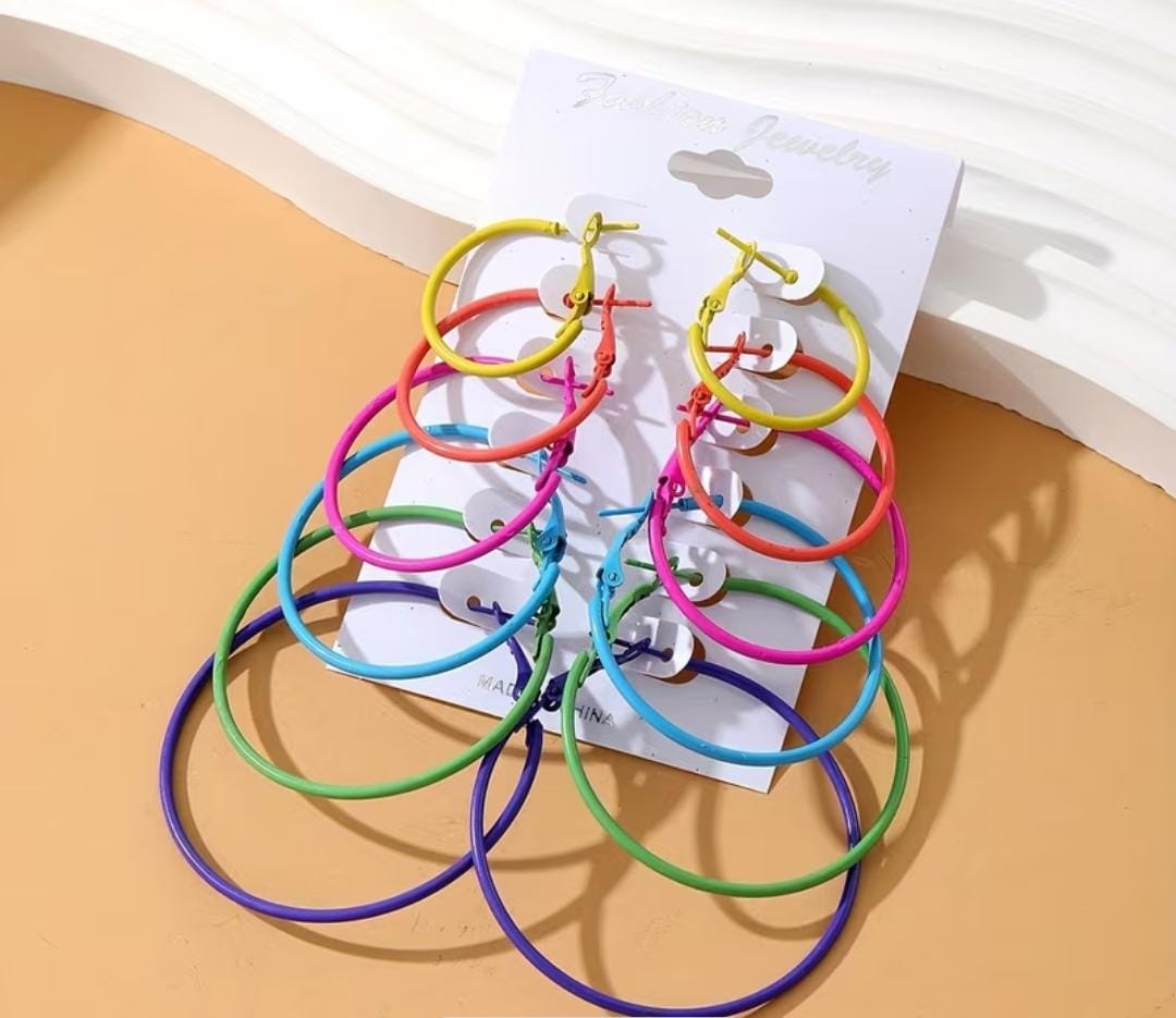 12pcs Set/6 Pairs of Stylish Thin Hoop Earrings in Various Sizes
