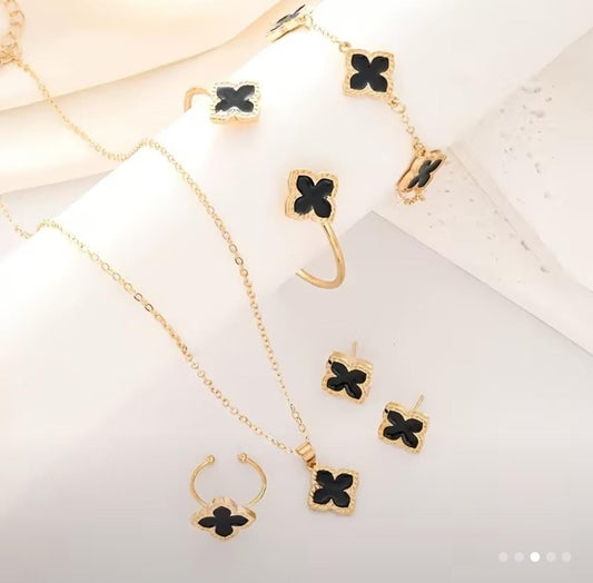 6pcs Clover Earrings Necklace Bracelet Bracelet Ring Jewelry Set