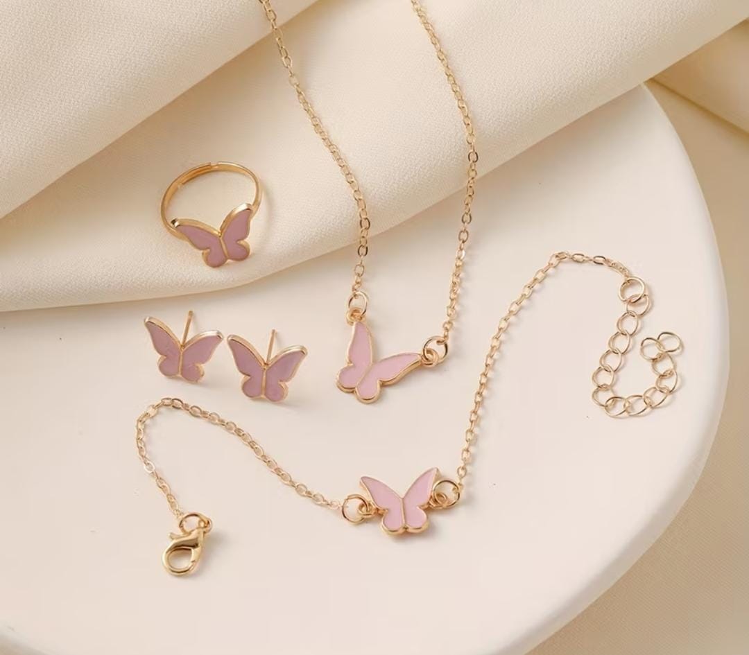 Women's Elegant Butterfly Pendant Necklace & Layered Chain Set