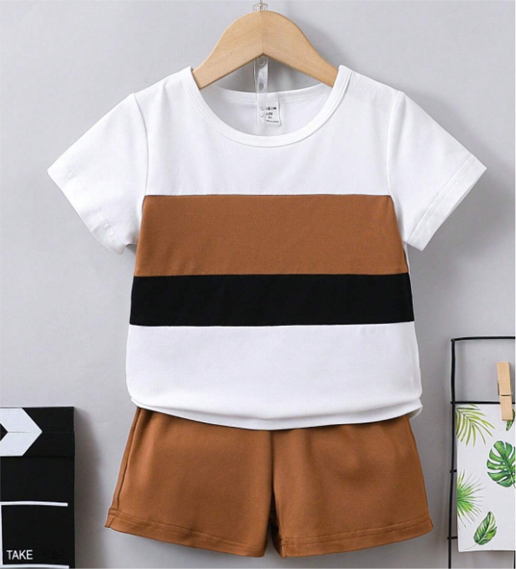 Round Neck Top And Shorts Two Piece Set For Summer