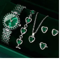 Women Fashion Watches Heart Rhinestone Ring Necklace Earring
