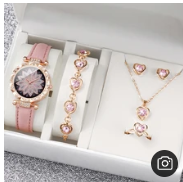 5PCS/Set Women's Watch Fashion Leather Band Analog Quartz Watches