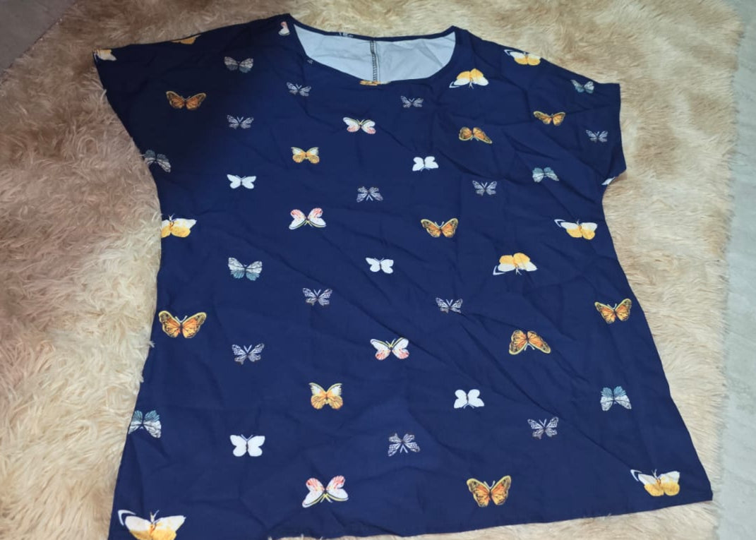 Women's Casual Butterfly Print Short Sleeve Blouse