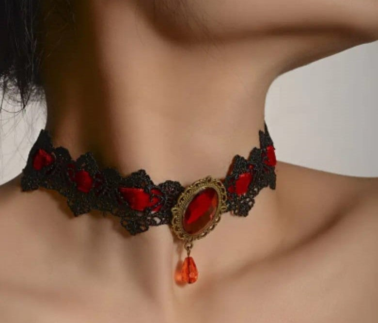Black & Red Lace Necklace