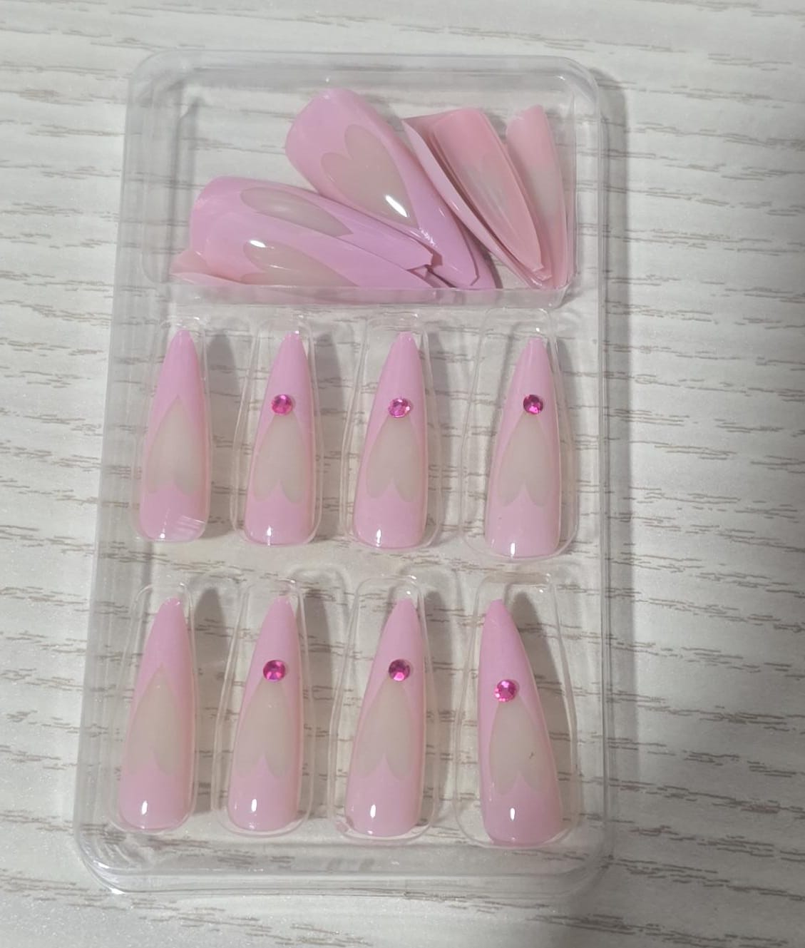Pink heart & diamond Press on Nail Set