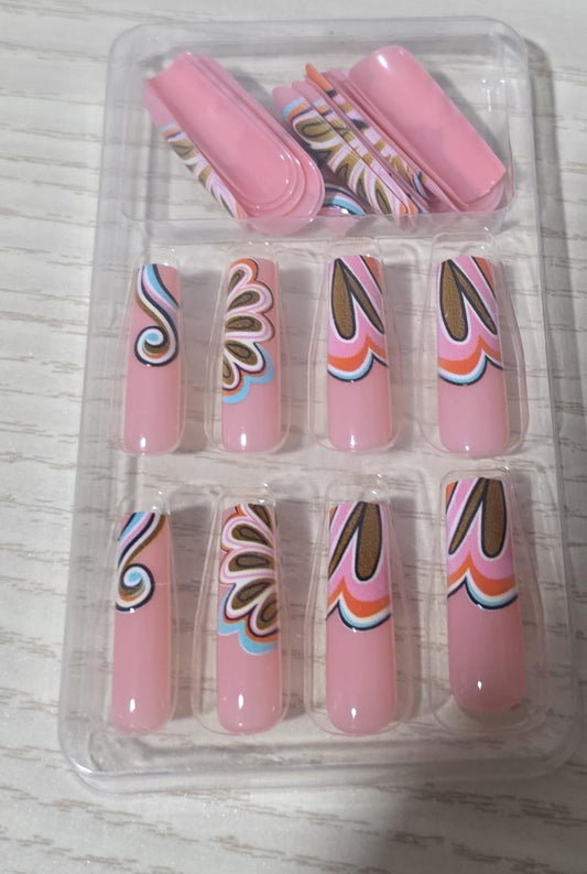 Flowers and heart Press on Nail Set