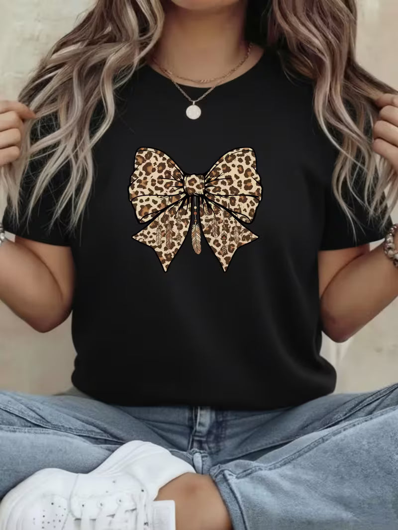 Women's Leopard Print Bow T-Shirts