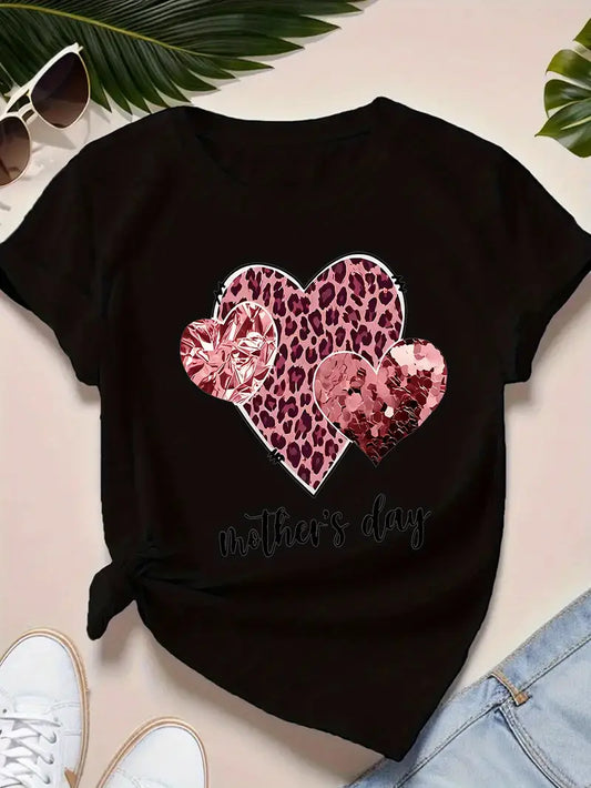 Plus Size Unisex 3D Printed Heart Leopard Pattern T-Shirt