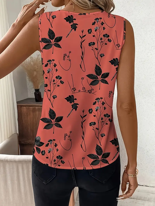 Elegant Floral Print Women's Sleeveless V-Neck Blouse