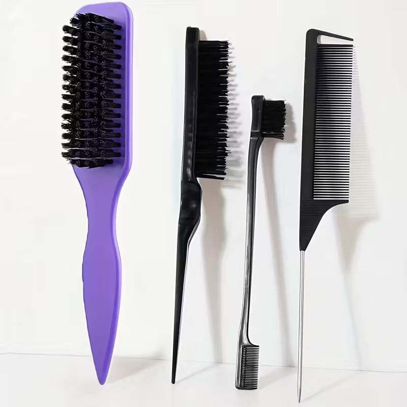 4pcs Set Of Pointed Tail Brush Hair Comb Flat Head Comb, Anti-Static, Nylon Bristles,