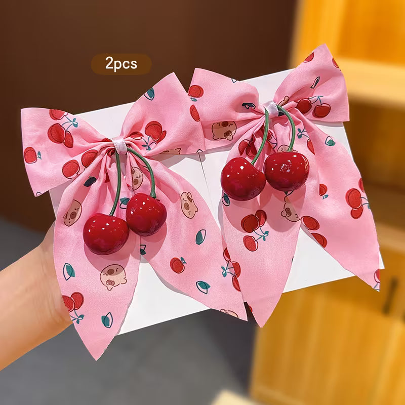 Cherry Print Hair Bows (2 Piece)