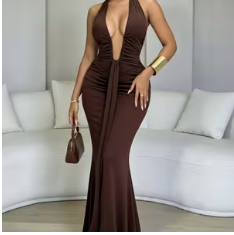 New Elegant Deep V-Neck Mermaid Dress