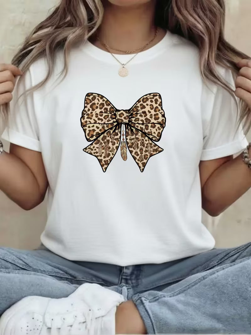 Women's Leopard Print Bow T-Shirts