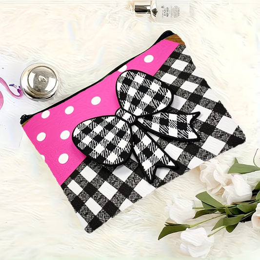 Checkered Bow Print makeup bag