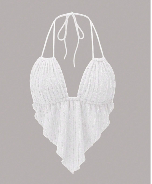 Women's Fashion Summer Vacation Asymmetric Hem Backless Spaghetti Strap Top