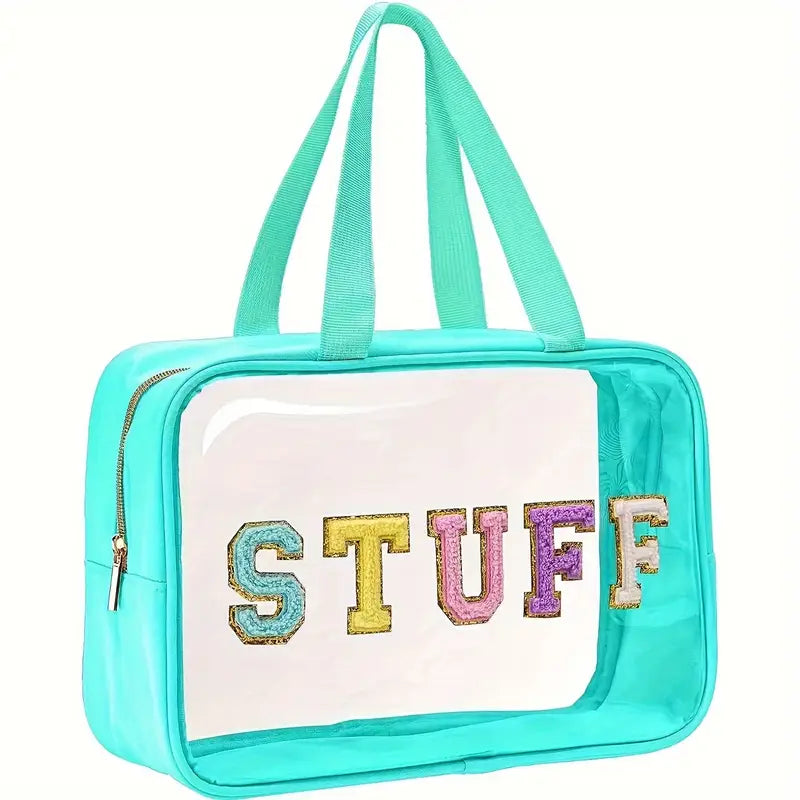 Large Capacity Clear PVC Cosmetic Bag with "STUFF" Lettering