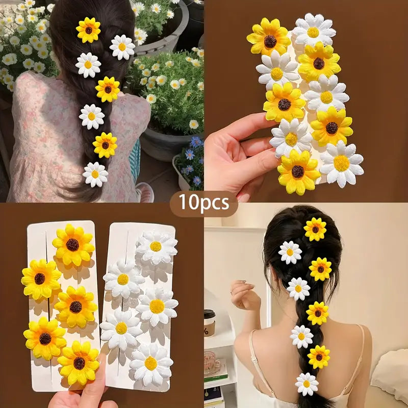 Colorful Random Flower Hairpins 10 Pcs