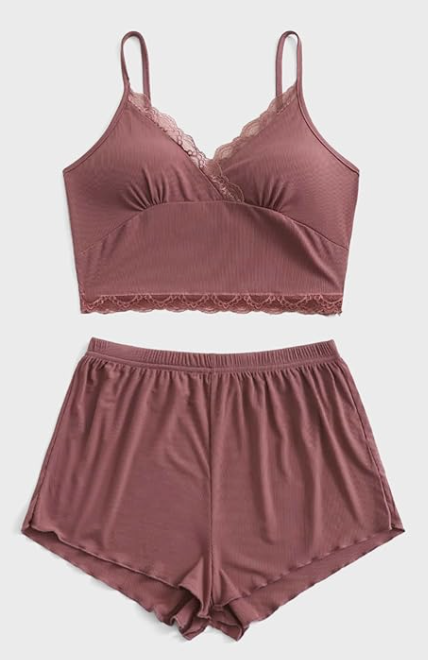 Pajama Set Lace Trim Cami Top Lounge Set