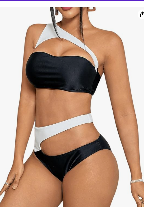 Women's Color Block Swimsuits One Shoulder Bikini Set Two Piece Bathing Suit