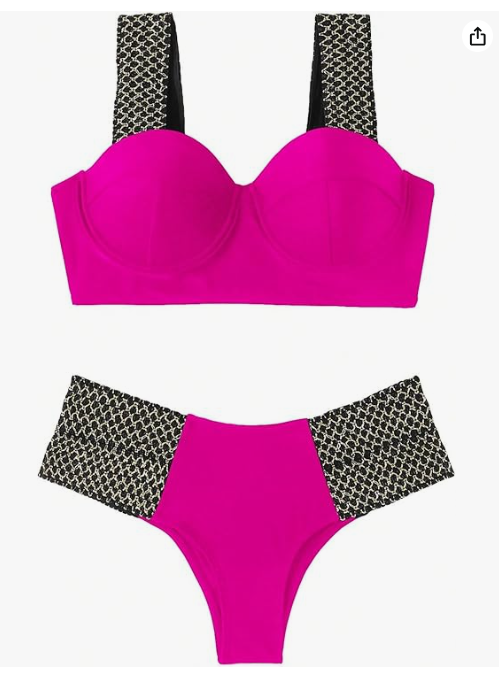 Women's Contrast Tape Push Up Bikini Set