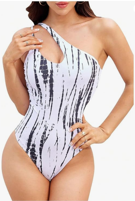 Women Ring Front Cut Out One Piece Swimsuit One Shoulder Bathing Suit
