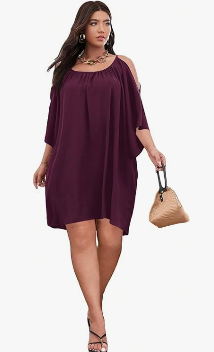 Women Plus Size Summer Dresses Cold Shoulder Casual Loose Flowy Beach Short Dress
