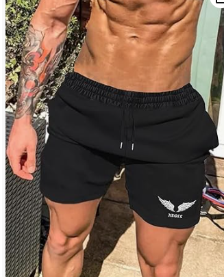 Men's Summer Casual Letter Drawstring Waist Slant Pocket Athletic Workout Shorts