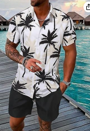 Men's Tropical Short Sleeve Button Down Shirt and Shorts Set