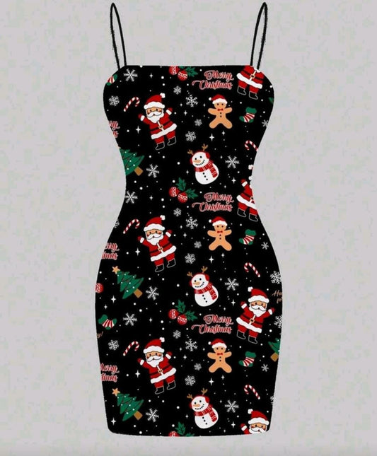 Christmas Snowflake & Santa Claus Graphic Casual Minimalist Women Holiday Party Camisole Dress