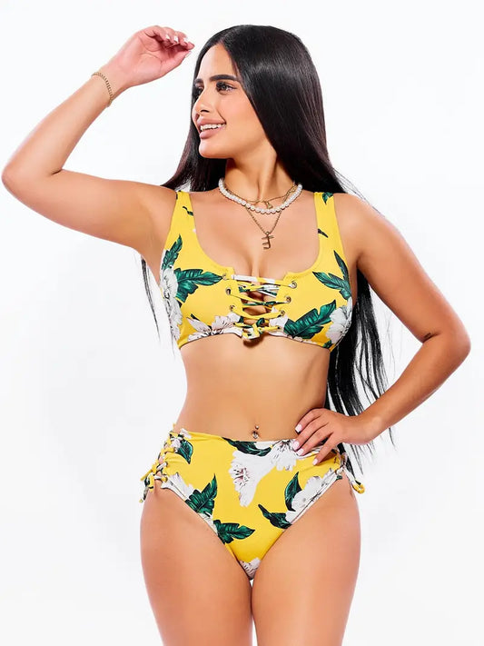 Women'S High-Waist Drawstring Bikini Set