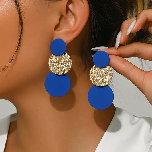 2pcs Set Fashionable Color Block Circle Stud Earrings