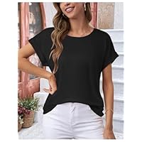 Oversized T Shirts Rolled Short Sleeve Blouse