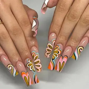 Flowers and heart Press on Nail Set