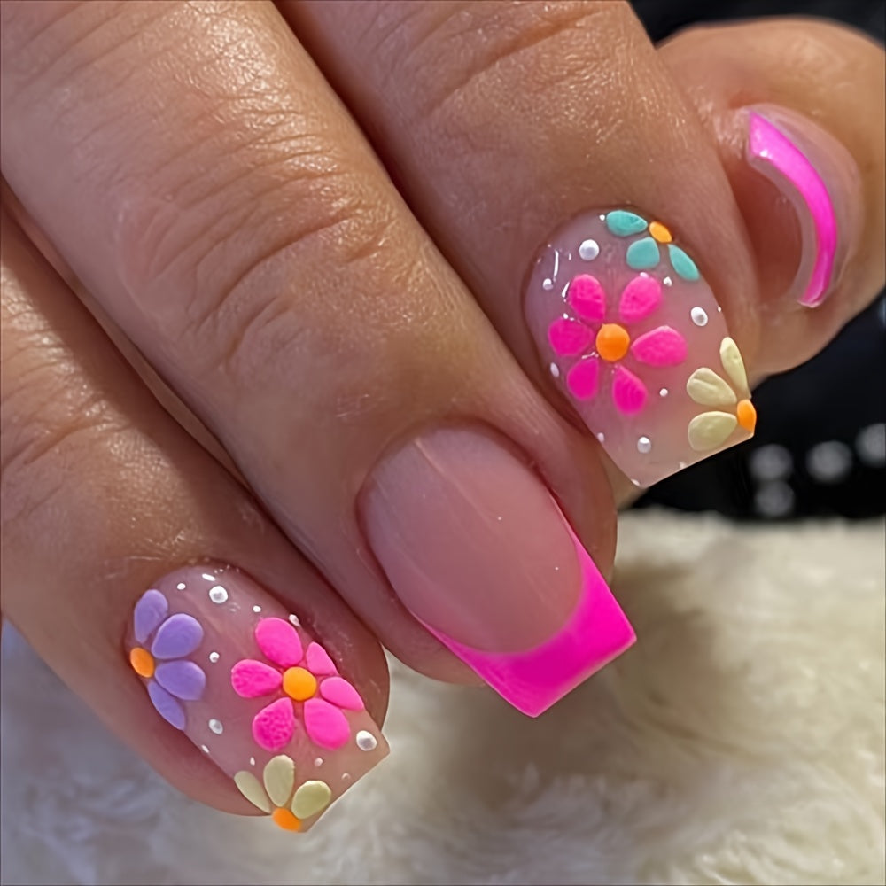 Floral colorful Press on nails