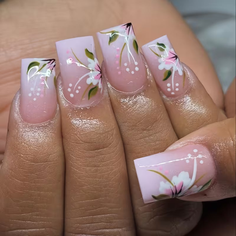 Press on Nails White Florals