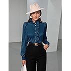 Women's Ruffle Long Sleeve Blouse Mock Neck Button Down Shirts