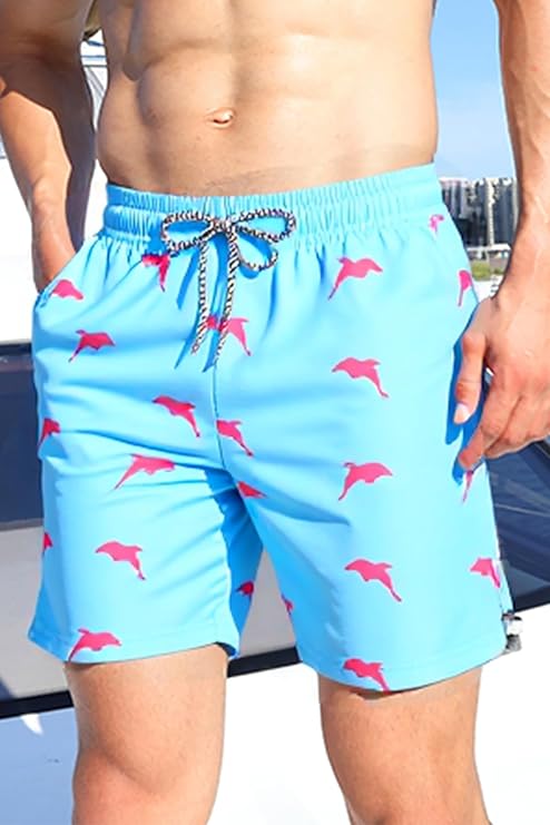 Men's Beach Shorts Swim Trunks with Built-in Support Liner Lightweight Quick-Dry