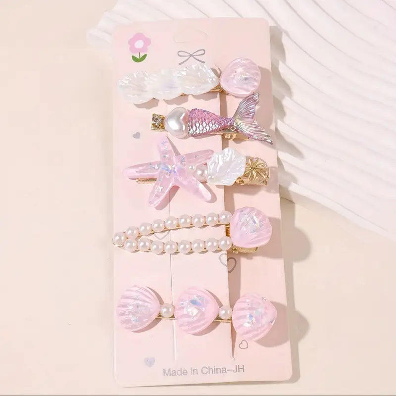 Mermaid & Beach Hair Clips Set 5 Pieces