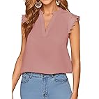Women Lace Cap Sleeve Casual Notched V Neck Blouses 