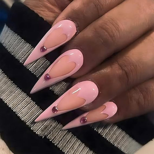 Pink heart & diamond Press on Nail Set