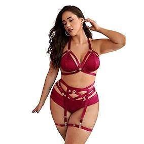 Women's Plus Size Ring Lined Garter Lingerie Set