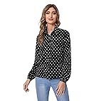 Women's Polka Dots Button Down Long Sleeve Blouse Shirt