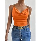 Women's Ruched Sleeveless Cowl Neck Chain Detail Cami Top