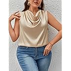 Women's Plus Size Draped Collar Sleeveless Satin Blouse